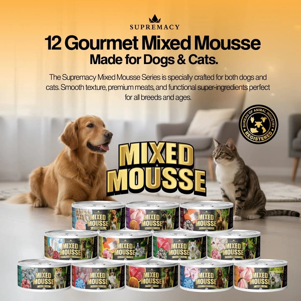 Supremacy Mixed Mousse 85g Topper Food 35% Protein 0.3% Sodium For Picky Eater Dogs & Cats All Breed
