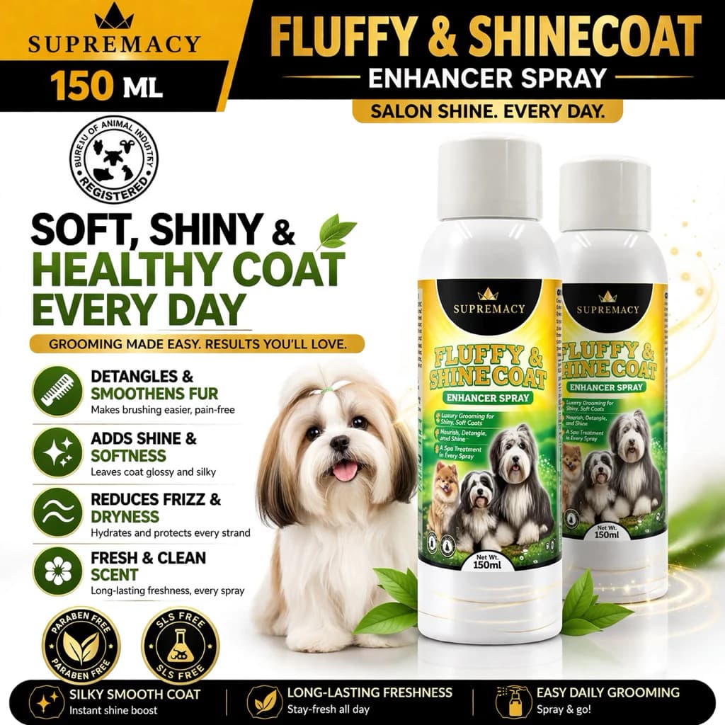 Supremacy Fluff & Shine Coat Enhancer Spray for Dogs Luxury Grooming for Silky Shiny & Smooth Coat