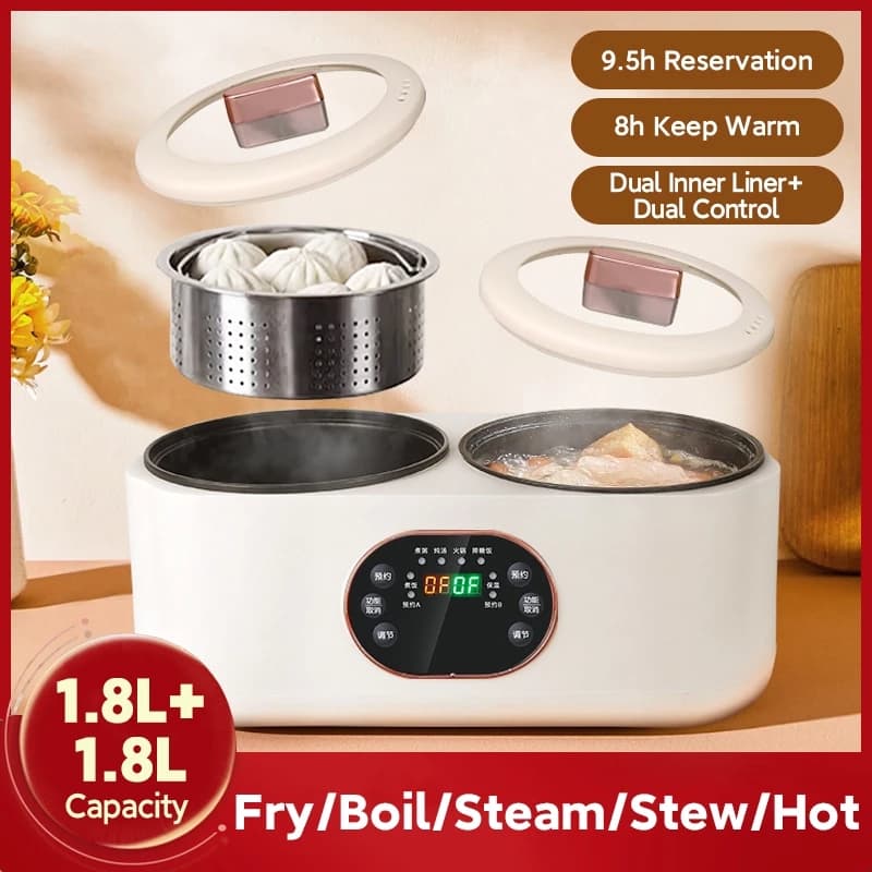 Anzen - Dual 2 Pot Slow Cooker As Buffet Server or Food Warmer