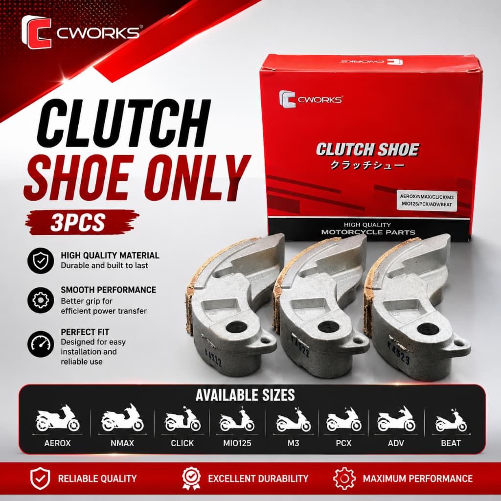 CWORKS Clutch Shoe Only 3PCS Replacement /Aerox/NMAX/Click/Mio125/M3/PCX/ADV/Beat/Premium Quality||
