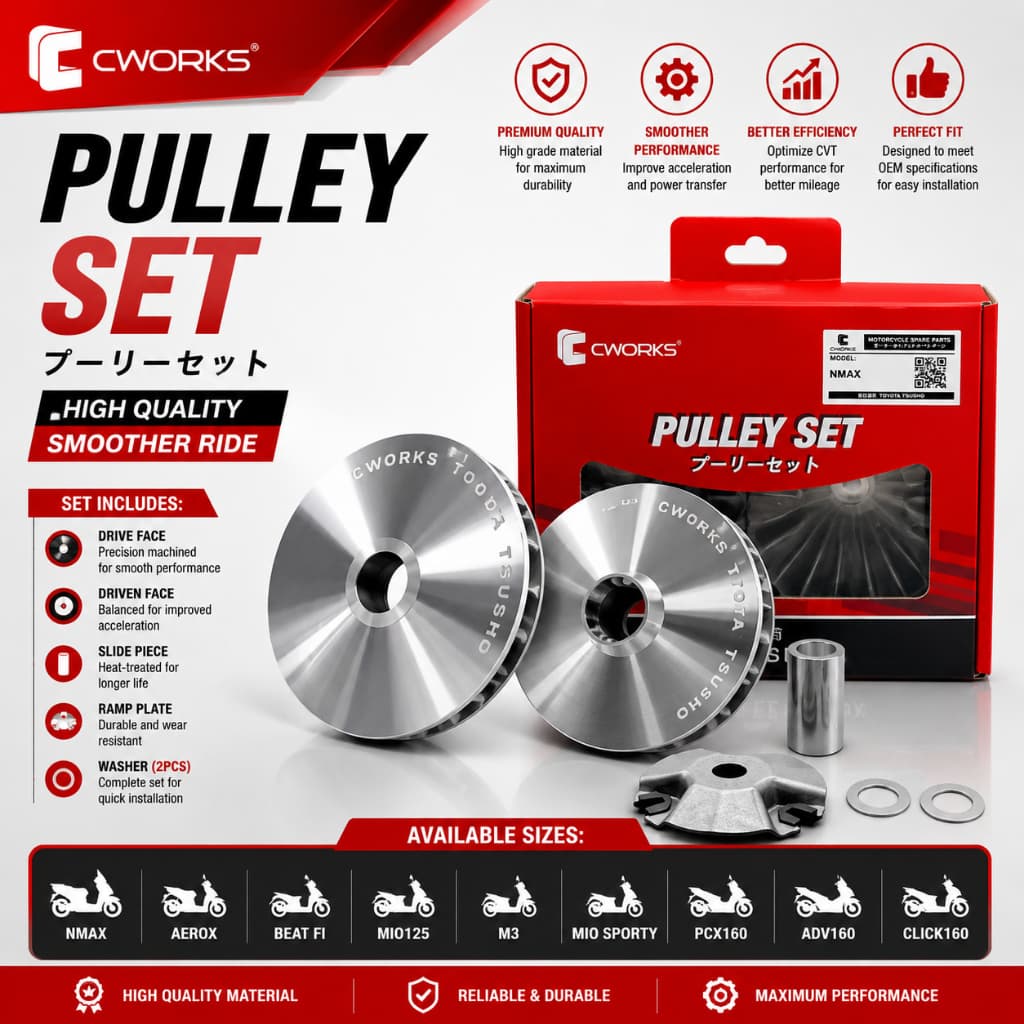CWORKS Pulley Set | NMAX Aerox Beat FI Mio125 M3 Mio Sporty PCX160 ADV160 Click160!!!