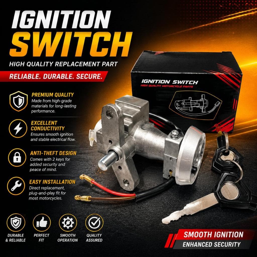 GRS Motorcycle Ignition Switch Assembly with Keys – Heavy Duty Replacement Set*