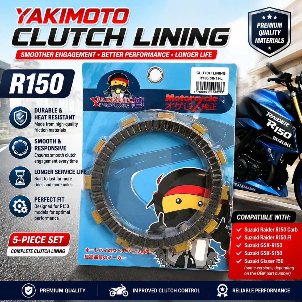 YAKIMOTO Clutch Lining R150 5-Piece Set | For Suzuki Raider R150 Carb/FI GSX-R150 GSX-S150!!!