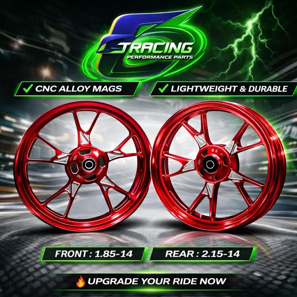 BOM X G-RACING CNC MAGS 14s 5 SPOKES HONDA CLICK 125 CLICK 150 BEAT MIO 110 (100% THAILAND MADE)