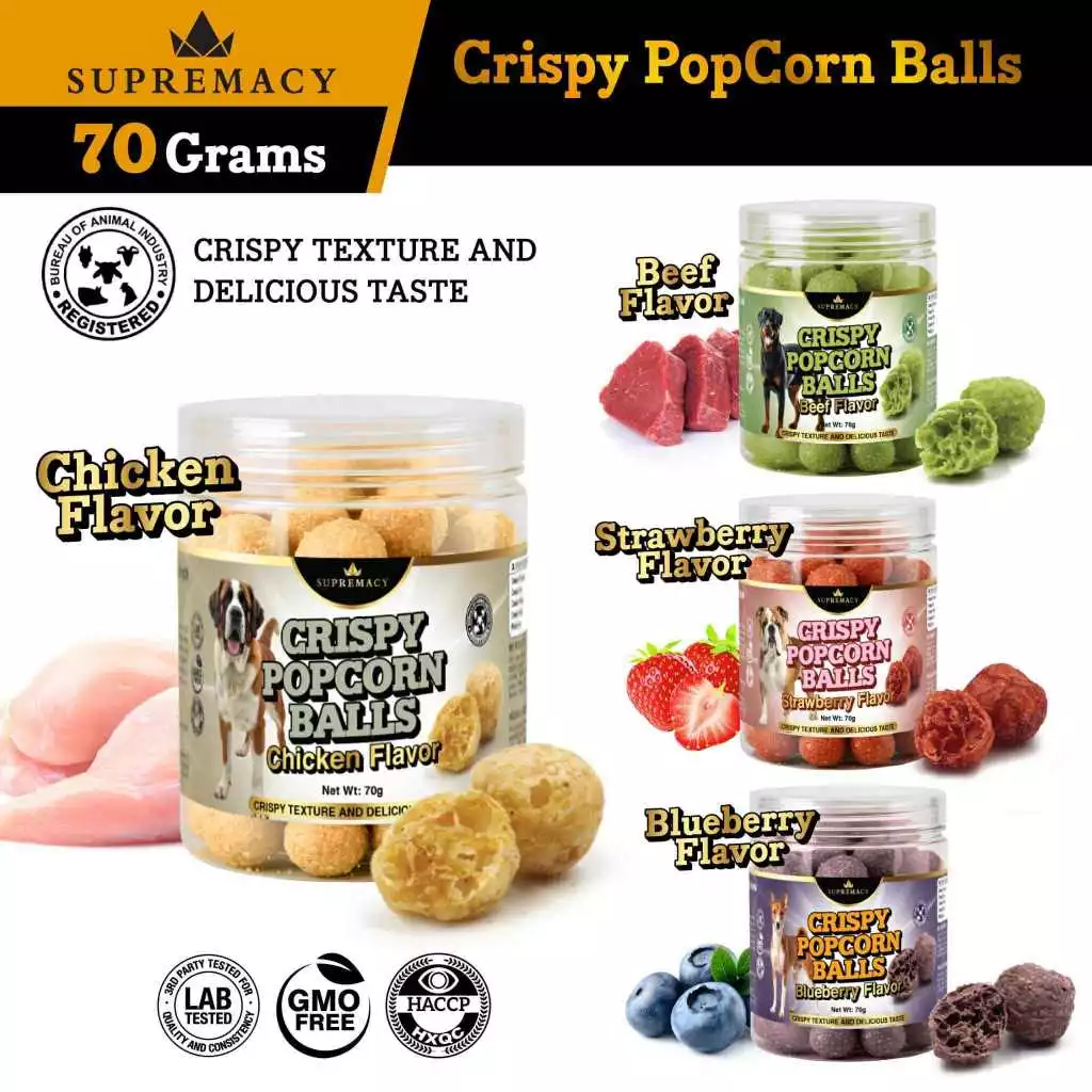 Supremacy Crispy Popcorn Balls Dog Treats 70g Crunchy Tasty Snack for Dogs