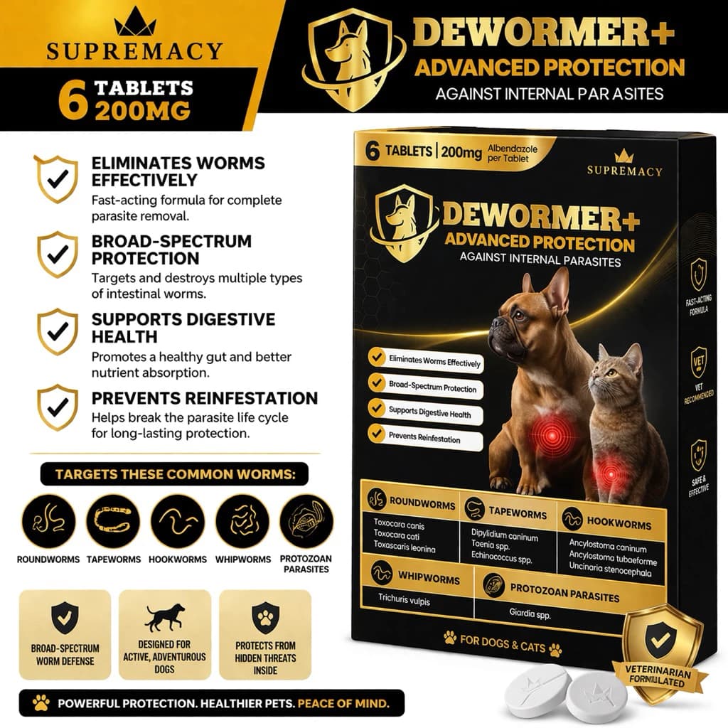Supremacy Dewormer+ Chewable Tablets Suitable for Dogs & Cats Tapeworms Roundworms Internal Parasite