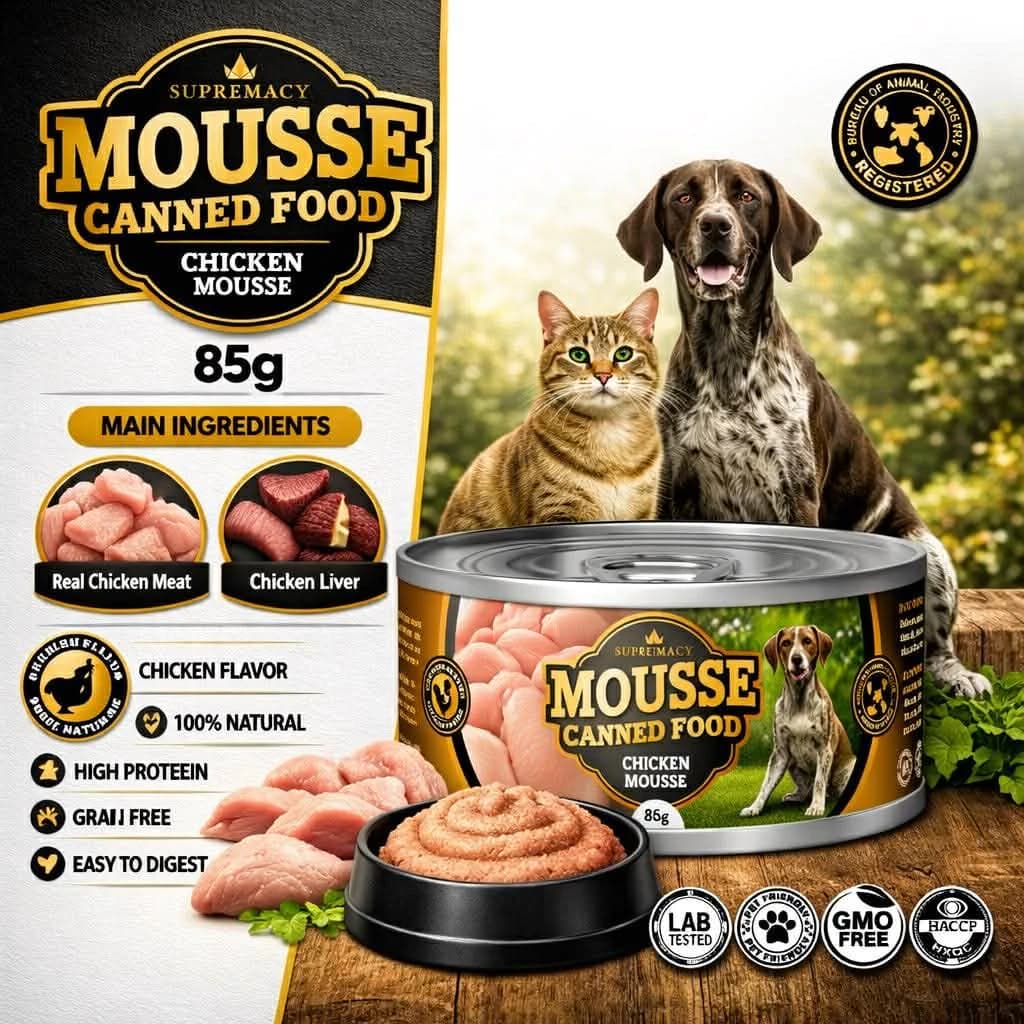 Supremacy Chicken Mousse 35% Protein Wet Food Topper 85g Low Salt 0.3% For Picky Eater Cats & Dogs